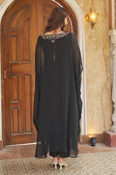 Negra Elegante Black Zardozi Embroidered Kaftan & Pant Set 