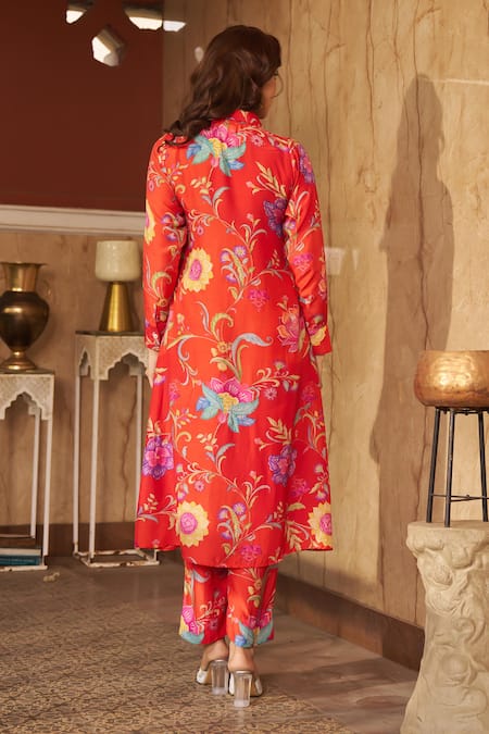 Negra Elegante Burnt Orange Garden Print Kurta Set 