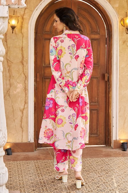 Negra Elegante Florette Print Pink Shirt Kurta Set 