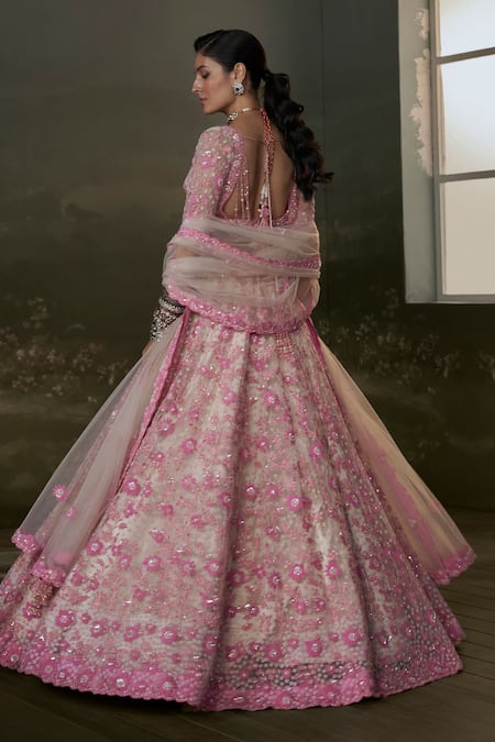 Shop Nitika Gujral Pink Net, Satin Sequins, Beads, Crystals Blossom Embroidered Bridal Lehenga Set at Aza Fashions Shop_Nitika Gujral_Pink Net, Satin Sequins, Beads, Crystals Blossom Embroidered Bridal Lehenga Set _at_Aza_Fashions