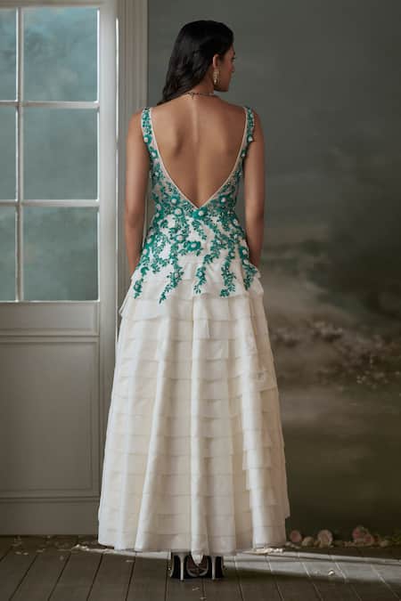 Nitika Gujral Ivory Layered Organza Asymmetric Dress 