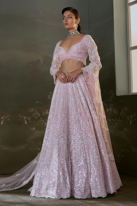 Nitika Gujral Pink Net, Satin Sequins, Crystals, Beads And Embellished Bridal Lehenga Online at Aza Fashions Nitika Gujral_Pink Net, Satin Sequins, Crystals, Beads And Embellished Bridal Lehenga _Online_at_Aza_Fashions