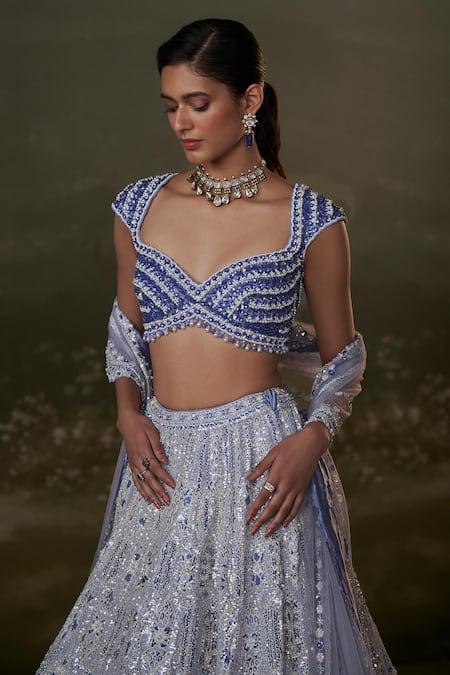 Nitika Gujral Blue Net, Satin Sequins, Crystals, Pearls, Beads Round Embroidered Lehenga Set Online at Aza Fashions Nitika Gujral_Blue Net, Satin Sequins, Crystals, Pearls, Beads Round Embroidered Lehenga Set _Online_at_Aza_Fashions