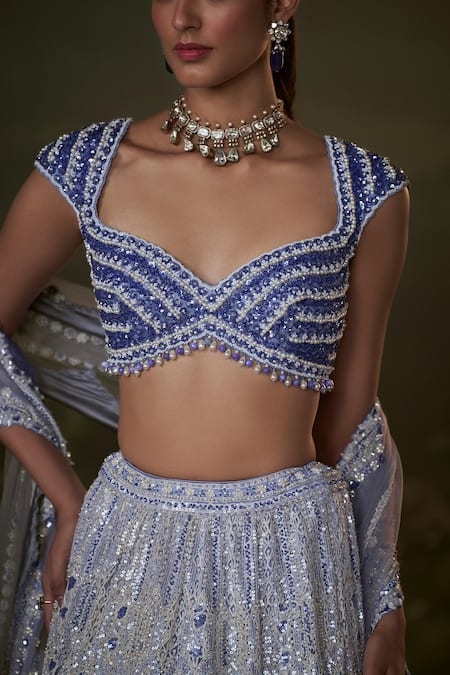Buy Nitika Gujral Blue Net, Satin Sequins, Crystals, Pearls, Beads Round Embroidered Lehenga Set Online at Aza Fashions Buy_Nitika Gujral_Blue Net, Satin Sequins, Crystals, Pearls, Beads Round Embroidered Lehenga Set _Online_at_Aza_Fashions
