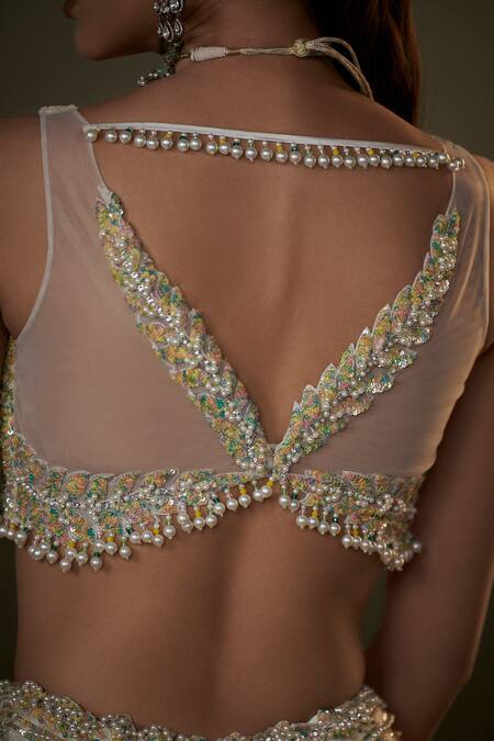 Nitika Gujral Ivory Organza, Satin Sequins, Beads, Crystals, Pearls, Foliage Lehenga Set Online at Aza Fashions Nitika Gujral_Ivory Organza, Satin Sequins, Beads, Crystals, Pearls, Foliage Lehenga Set _Online_at_Aza_Fashions