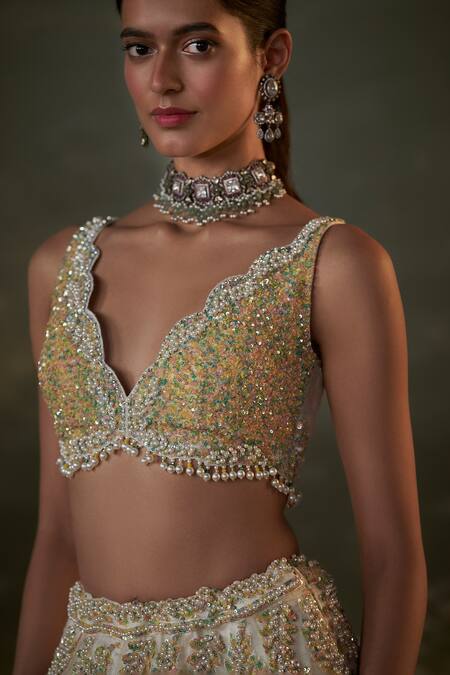 Buy Nitika Gujral Ivory Organza, Satin Sequins, Beads, Crystals, Pearls, Foliage Lehenga Set Online at Aza Fashions Buy_Nitika Gujral_Ivory Organza, Satin Sequins, Beads, Crystals, Pearls, Foliage Lehenga Set _Online_at_Aza_Fashions