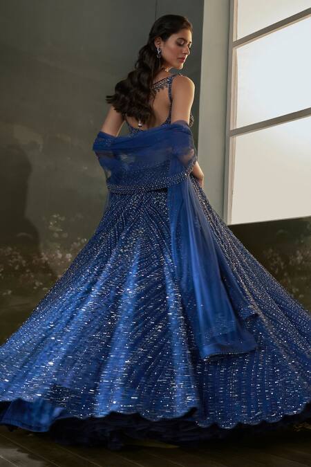 Buy Nitika Gujral Blue Net, Satin Beads, Crystals, Sequins Midnight Stellar Ray Lehenga Set Online at Aza Fashions Buy_Nitika Gujral_Blue Net, Satin Beads, Crystals, Sequins Midnight Stellar Ray Lehenga Set _Online_at_Aza_Fashions