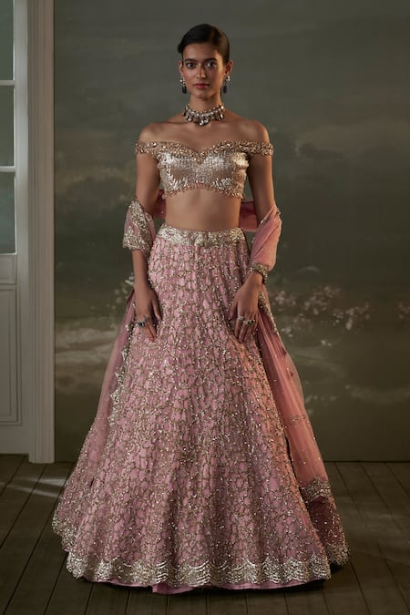 Nitika Gujral Gold Net, Satin Crystals, Sequins, Beads Embroidered Off Lehenga Set Online at Aza Fashions Nitika Gujral_Gold Net, Satin Crystals, Sequins, Beads Embroidered Off Lehenga Set _Online_at_Aza_Fashions