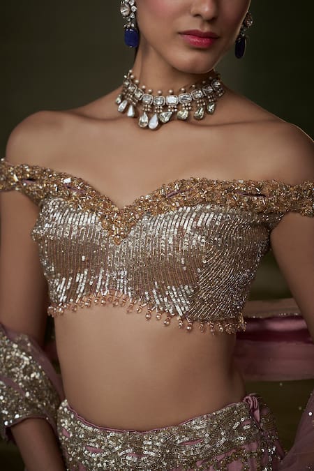 Buy Nitika Gujral Gold Net, Satin Crystals, Sequins, Beads Embroidered Off Lehenga Set Online at Aza Fashions Buy_Nitika Gujral_Gold Net, Satin Crystals, Sequins, Beads Embroidered Off Lehenga Set _Online_at_Aza_Fashions