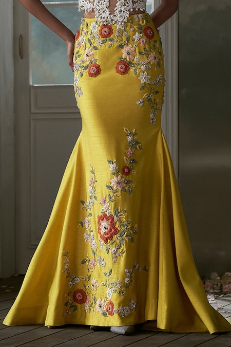 Buy Nitika Gujral Yellow Net, Taffeta Crystals, Floral Embroidered Corset Top And Lehenga Set Online at Aza Fashions Buy_Nitika Gujral_Yellow Net, Taffeta Crystals, Floral Embroidered Corset Top And Lehenga Set _Online_at_Aza_Fashions