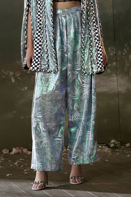 Buy Nitika Gujral Black Net, Satin Pearls, Sequins, Beads Checkered Print Jacket And Trouser Set Online at Aza Fashions Buy_Nitika Gujral_Black Net, Satin Pearls, Sequins, Beads Checkered Print Jacket And Trouser Set _Online_at_Aza_Fashions