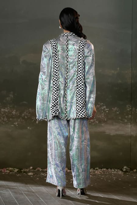 Nitika Gujral Checkered Print Sequin Jacket & Trouser Set 