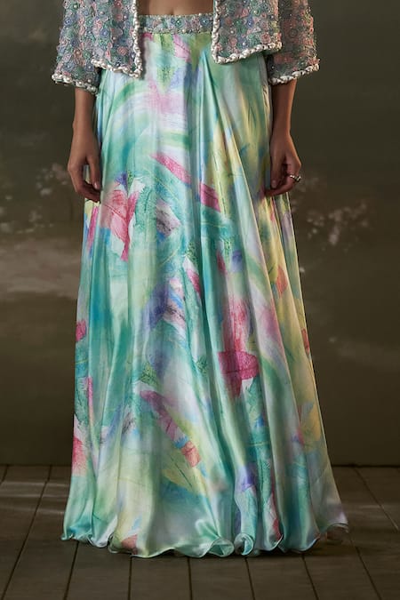 Nitika Gujral Blue Organza, Net, Satin Pearls, Embroidery Open Bloom Jacket And Lehenga Set at Aza Fashions Nitika Gujral_Blue Organza, Net, Satin Pearls, Embroidery Open Bloom Jacket And Lehenga Set _at_Aza_Fashions