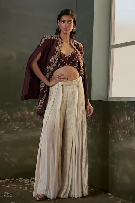 Nitika Gujral Bloom Kasab Embroidered Cape & Panelled Sharara Set 