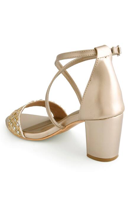 Buy_LA Fiza_Gold Sequins, Mirrors And Work Block Heels_Online_at_Aza_Fashions