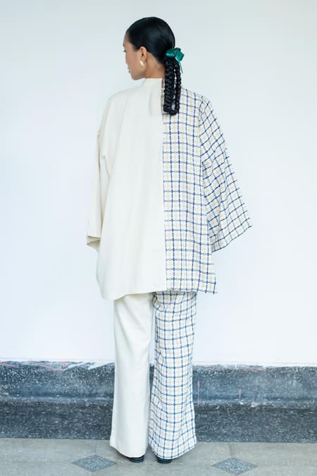 LAHARIO Cream Geometric Embroidered Top & Pant Set 