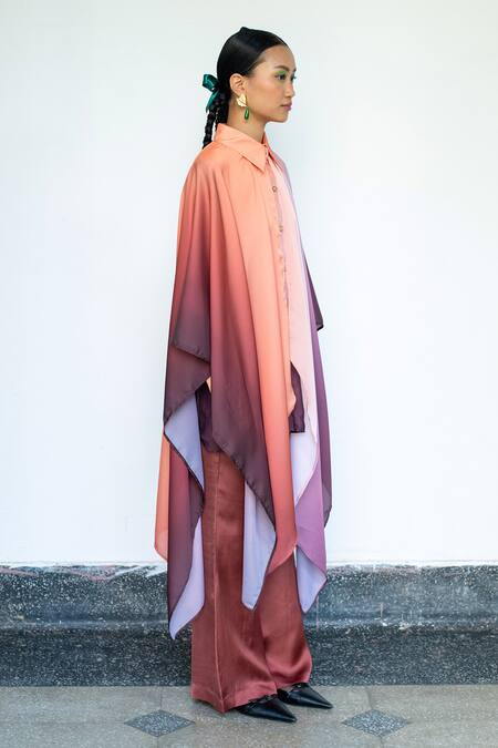 Buy LAHARIO Purple Modal, Linen Collared Shaded Cape And Trouser Set Online at Aza Fashions Buy_LAHARIO_Purple Modal, Linen Collared Shaded Cape And Trouser Set _Online_at_Aza_Fashions