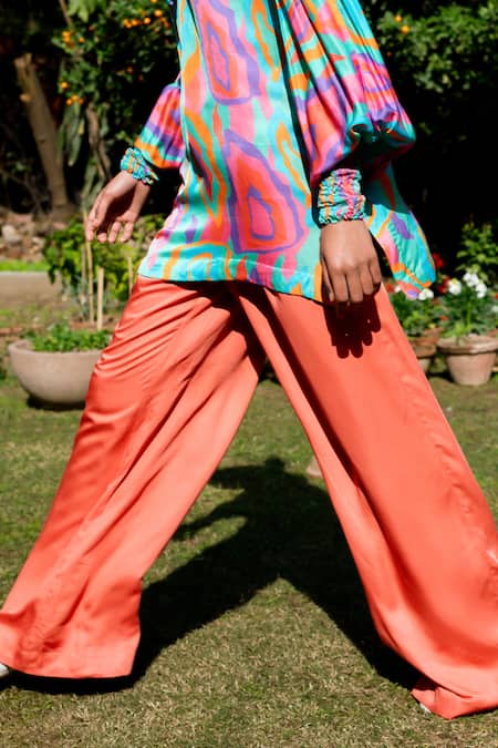 Buy_LAHARIO_Multi Color Modal, Satin Collared Multicolor Abstract Print Shirt And Pant Set _Online_at_Aza_Fashions