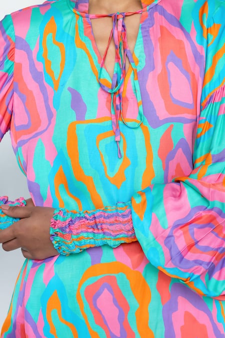 Shop_LAHARIO_Multi Color Modal, Satin Collared Multicolor Abstract Print Shirt And Pant Set _Online_at_Aza_Fashions