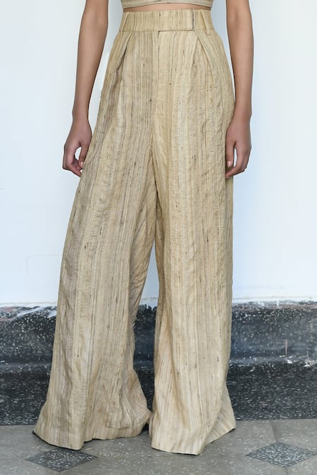 LAHARIO Beige Linen, Silk Sweetheart , Round Checkered Jacket Pant Set at Aza Fashions LAHARIO_Beige Linen, Silk Sweetheart , Round Checkered Jacket Pant Set _at_Aza_Fashions