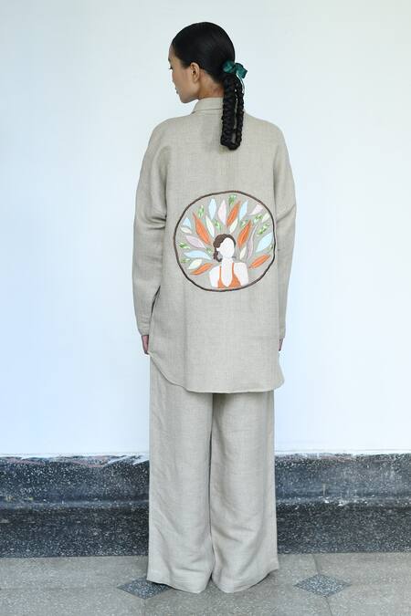 LAHARIO Beige Embroidered Shirt & Pant Set 