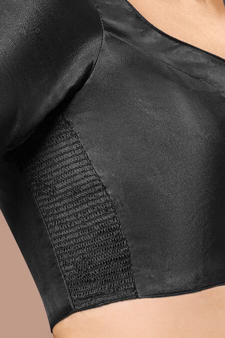 Samyukta Singhania Black Silk Polo Collar Half Sleeve Blouse Online at Aza Fashions Samyukta Singhania_Black Silk Polo Collar Half Sleeve Blouse_Online_at_Aza_Fashions