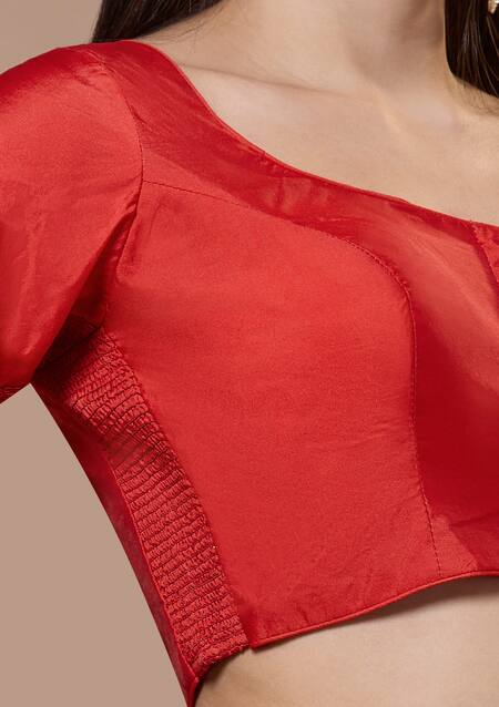 Samyukta Singhania Red Silk Polo Collar Half Sleeve Blouse Online at Aza Fashions Samyukta Singhania_Red Silk Polo Collar Half Sleeve Blouse_Online_at_Aza_Fashions