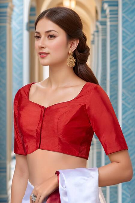 Buy Samyukta Singhania Red Silk Polo Collar Half Sleeve Blouse Online at Aza Fashions Buy_Samyukta Singhania_Red Silk Polo Collar Half Sleeve Blouse_Online_at_Aza_Fashions