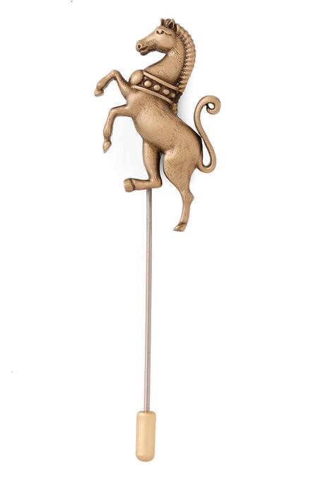 Buy_Cosa Nostraa_Gold Gallant Stallion Lapel Pin _Online_at_Aza_Fashions