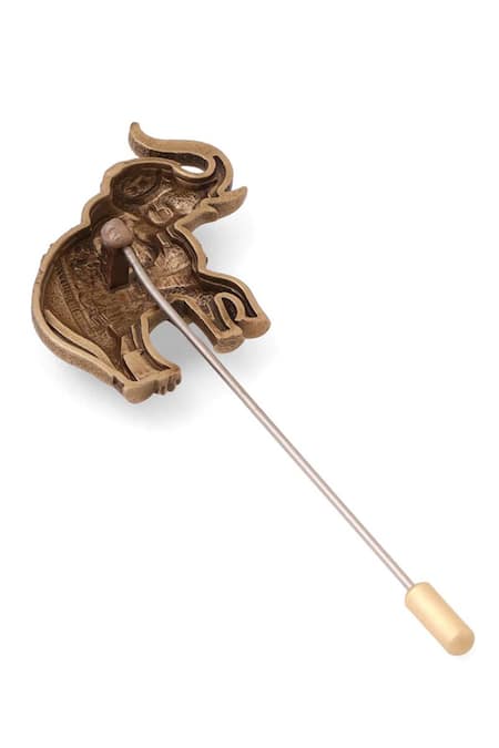 Buy_Cosa Nostraa_Gold Antique Elephant Design Lapel Pin _Online_at_Aza_Fashions