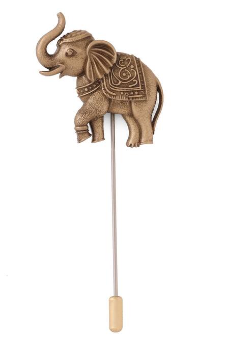 Shop_Cosa Nostraa_Gold Antique Elephant Design Lapel Pin _Online_at_Aza_Fashions