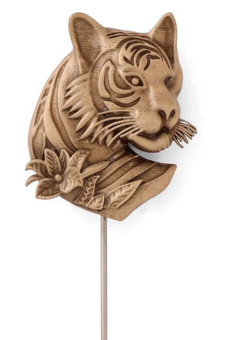Cosa Nostraa_Gold Antique Tiger Emblem Lapel Pin _at_Aza_Fashions