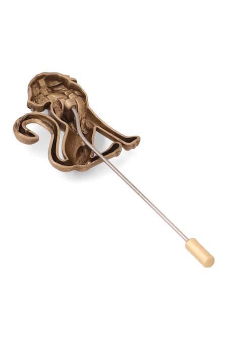 Buy_Cosa Nostraa_Gold Antique Lion Lapel Pin _Online_at_Aza_Fashions