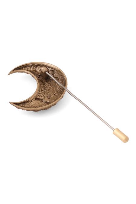 Buy_Cosa Nostraa_Gold Antique Lunar Elegance Lapel Pin _Online_at_Aza_Fashions