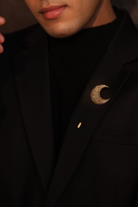 Shop_Cosa Nostraa_Gold Antique Lunar Elegance Lapel Pin _Online_at_Aza_Fashions