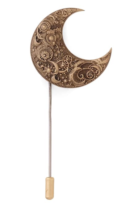 Cosa Nostraa_Gold Antique Lunar Elegance Lapel Pin _at_Aza_Fashions