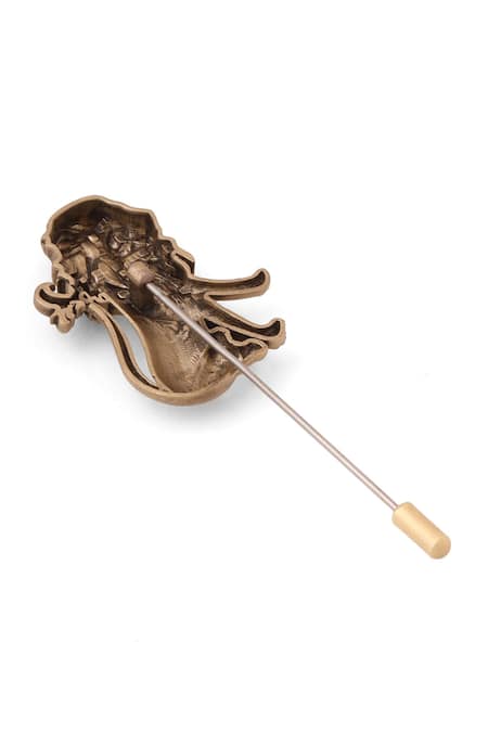 Cosa Nostraa_Gold Antique Lion Poise Lapel Pin _Online_at_Aza_Fashions