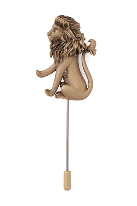 Shop_Cosa Nostraa_Gold Antique Lion Poise Lapel Pin _Online_at_Aza_Fashions