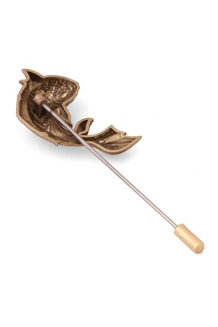 Cosa Nostraa_Black Koi Elegance Antique Gold Lapel Pin _Online_at_Aza_Fashions