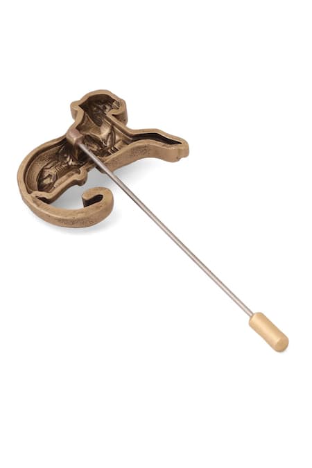 Cosa Nostraa_Gold Antique Panther Elan Lapel Pin _Online_at_Aza_Fashions