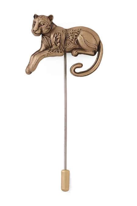Buy_Cosa Nostraa_Gold Antique Panther Elan Lapel Pin _Online_at_Aza_Fashions