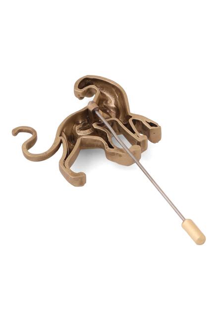 Cosa Nostraa_Gold Antique Stride Of Grace Lapel Pin _Online_at_Aza_Fashions