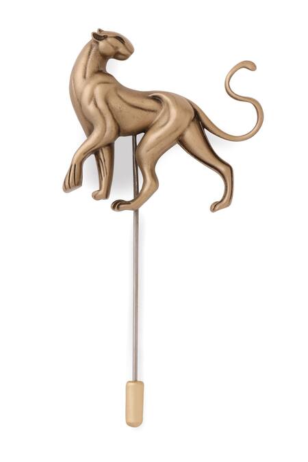 Shop_Cosa Nostraa_Gold Antique Stride Of Grace Lapel Pin _Online_at_Aza_Fashions
