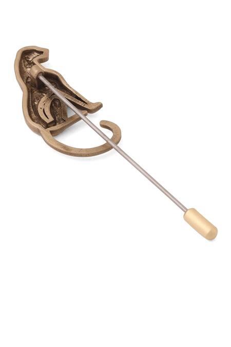 Buy_Cosa Nostraa_Gold Antique Panther Poise Lapel Pin _Online_at_Aza_Fashions