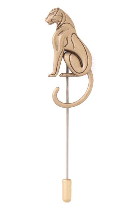 Shop_Cosa Nostraa_Gold Antique Panther Poise Lapel Pin _Online_at_Aza_Fashions
