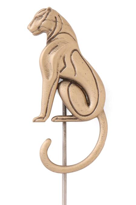 Cosa Nostraa_Gold Antique Panther Poise Lapel Pin _at_Aza_Fashions