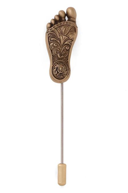 Shop_Cosa Nostraa_Gold Antique Sacred Step Lapel Pin _Online_at_Aza_Fashions