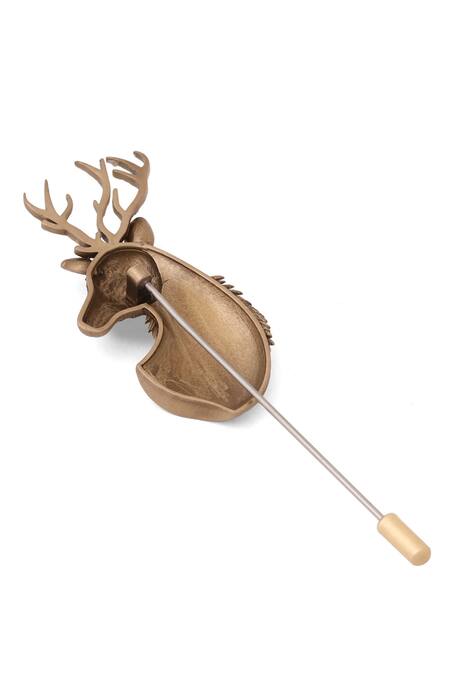 Buy_Cosa Nostraa_Gold Antique Stag Design Lapel Pin _Online_at_Aza_Fashions