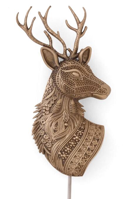 Cosa Nostraa_Gold Antique Stag Design Lapel Pin _at_Aza_Fashions