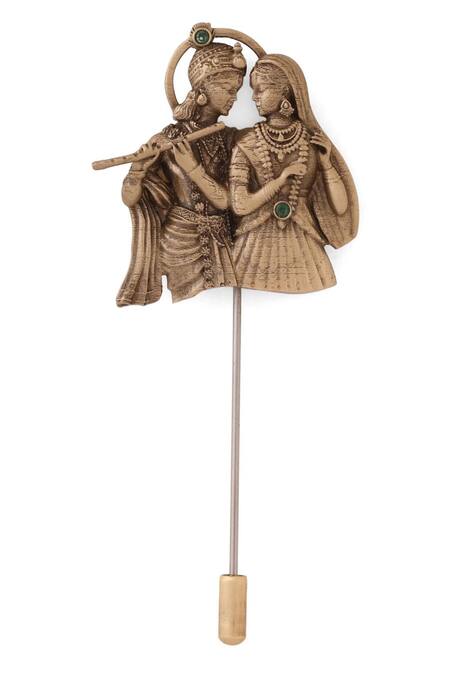 Cosa Nostraa Gold Antique Radha Krishna Lapel Pin Online at Aza Fashions Cosa Nostraa_Gold Antique Radha Krishna Lapel Pin _Online_at_Aza_Fashions